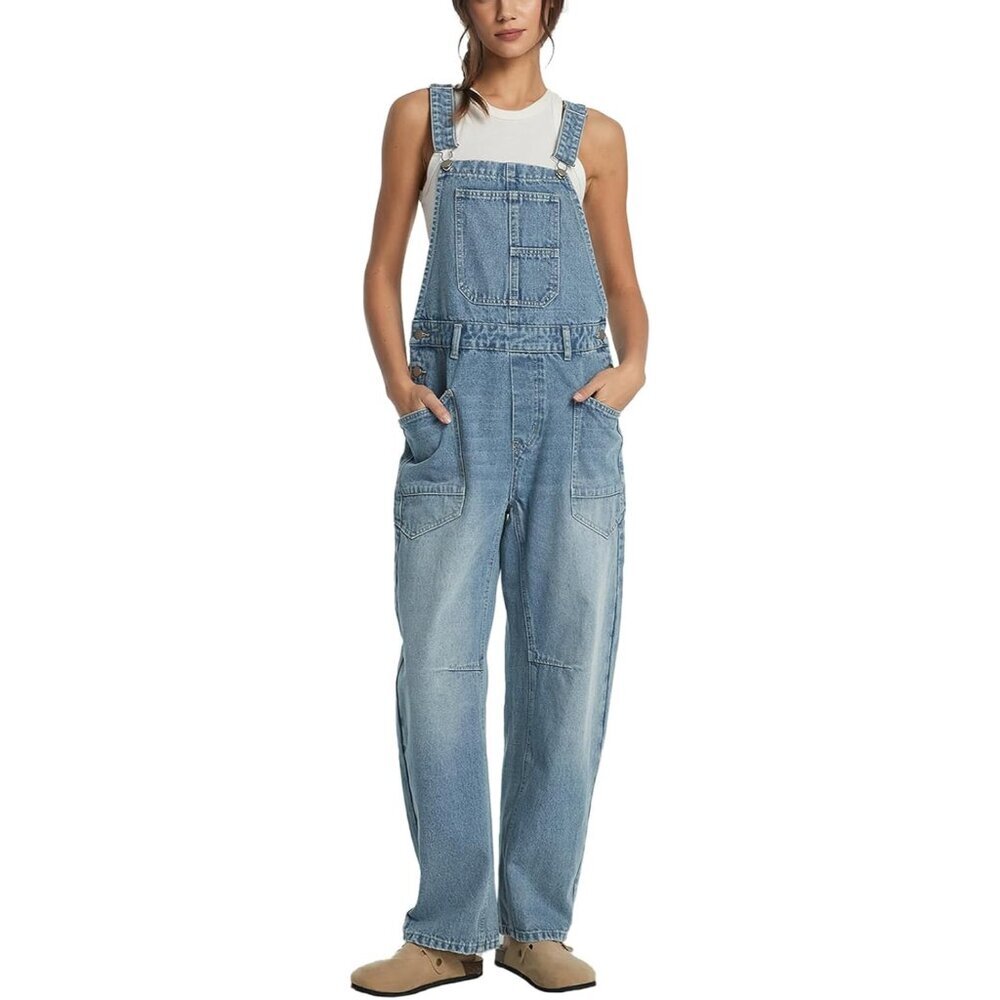 Women's Denim Overalls Casual Adjustable Strap Jumpsuit With Pockets